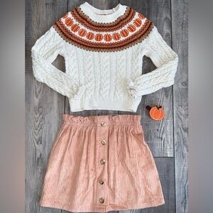 Cynthia Rowley Pumpkin Patch Fair Isle Sweater Skirt Hair Clip Fall Outfit 5/6